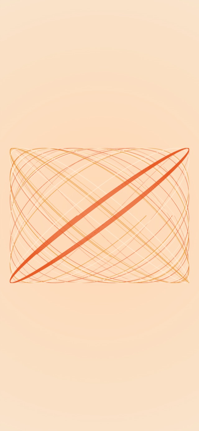 iPhone에서 본 Lissajous 테마 — 살구색 바탕에 주황색 곡선이 겹친 무늬