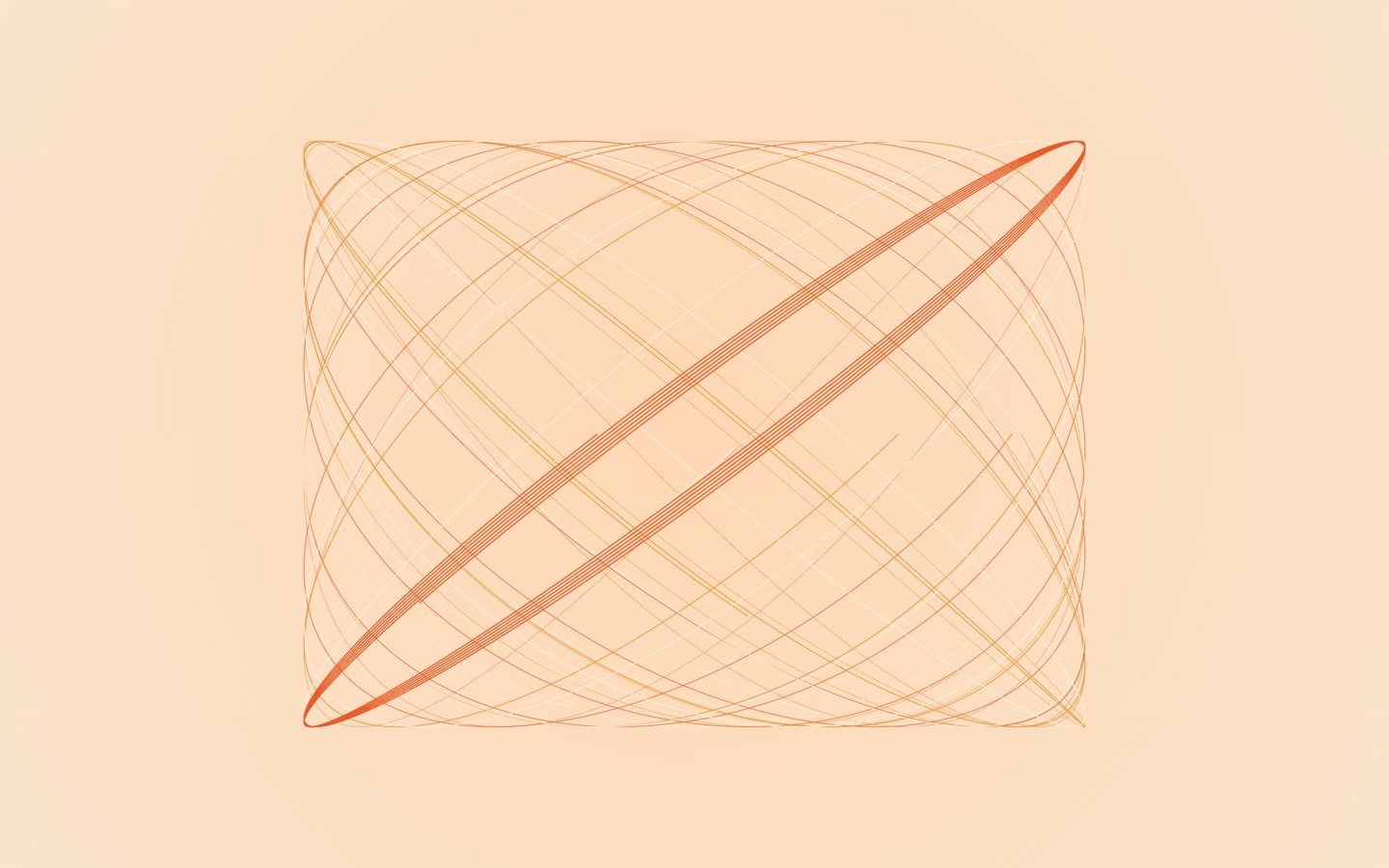 Lissajous 테마 — 밝은 살구색 바탕에 주황색 곡선이 겹쳐 직사각형 그물을 이루는 화면