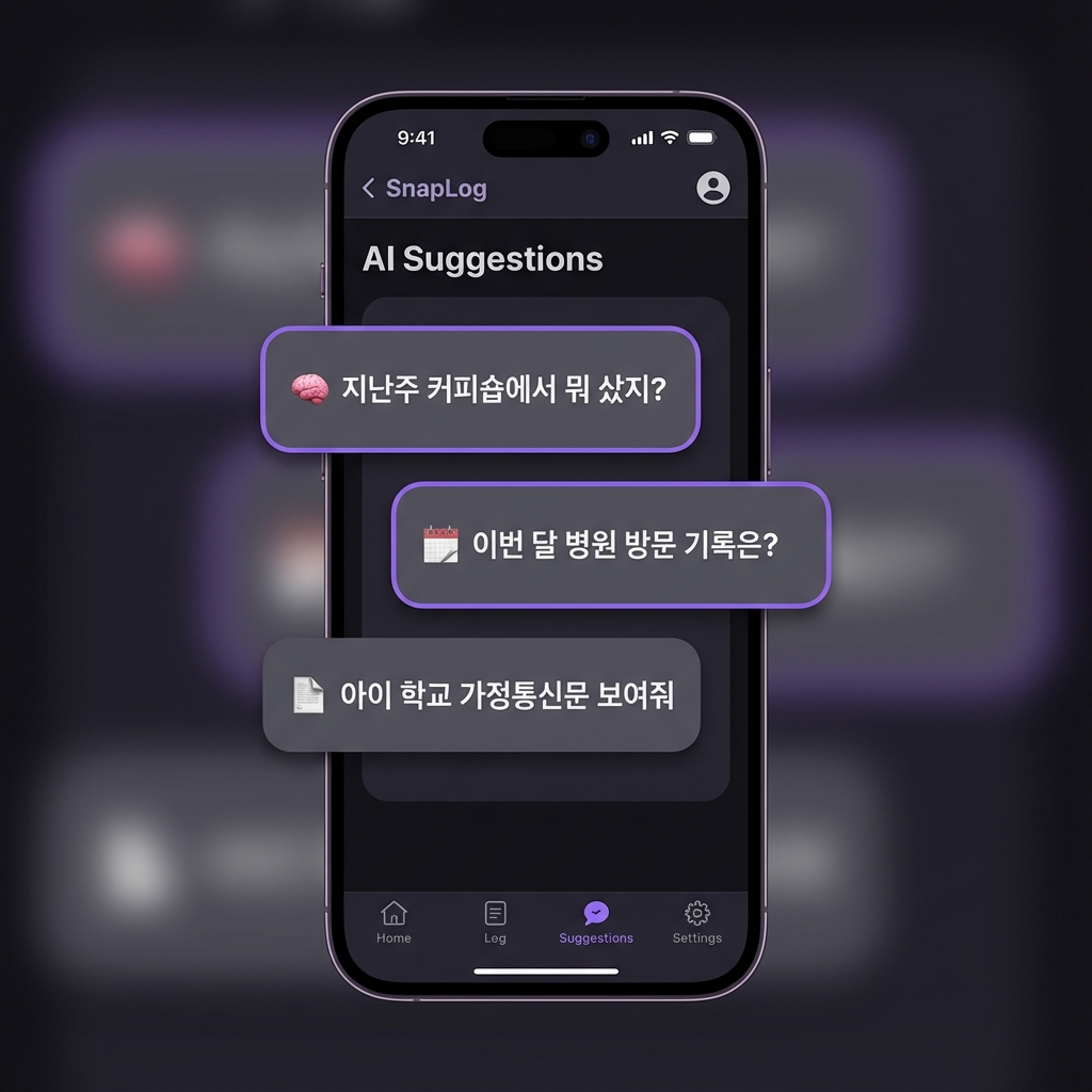 SnapLog 스마트 추천 화면